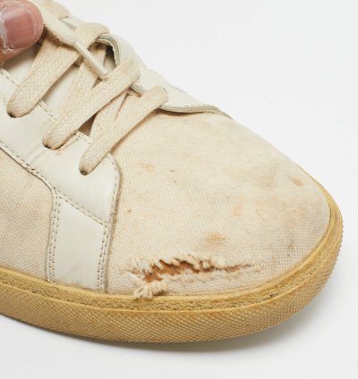 Saint Laurent Off White Distressed Canvas Court Classic Sneakers Size 45