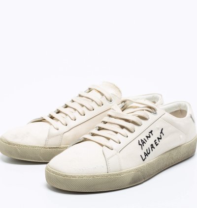 Saint Laurent Off-white Canvas Logo Court Classic Low-top Sneakers Size 40