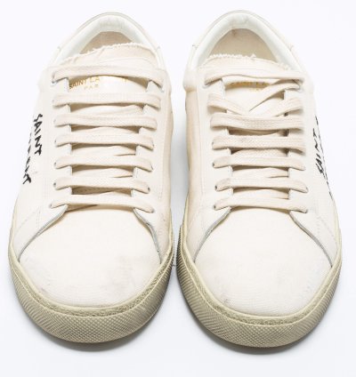 Saint Laurent Off-white Canvas Logo Court Classic Low-top Sneakers Size 40