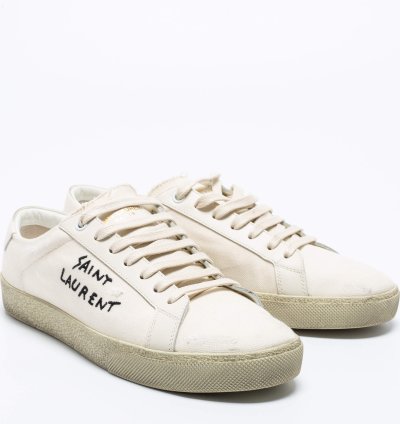 Saint Laurent Off-white Canvas Logo Court Classic Low-top Sneakers Size 40