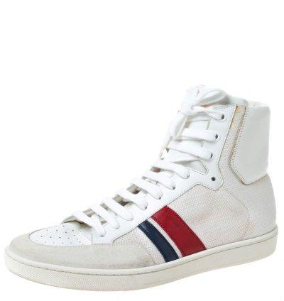 Saint Laurent Paris Off White White Canvas And Leather Sl 04h High Top Sneakers Size 41