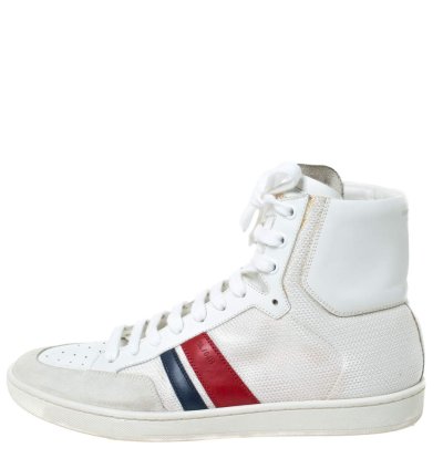 Saint Laurent Paris Off White White Canvas And Leather Sl 04h High Top Sneakers Size 41