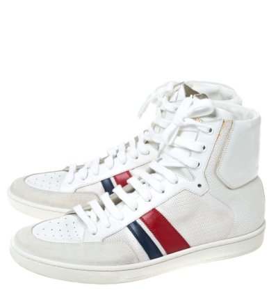 Saint Laurent Paris Off White White Canvas And Leather Sl 04h High Top Sneakers Size 41