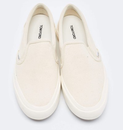 Tom Ford Off White Canvas Low Top Sneakers Size 43