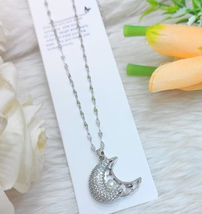 Twin Moon With Pearl Charm Pendant