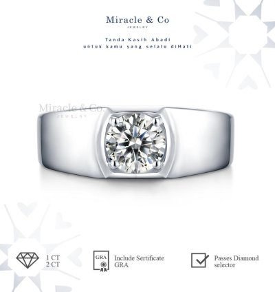 Classic Mens Moissanite Diamond Adjustable Ring - 3 Carat