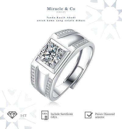 Miracle Jewelry Mens Ring Double Line Genuine Moissanite Diamond Stone