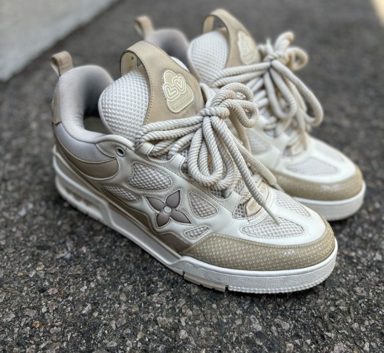 White And Beige Skate Sneakers
