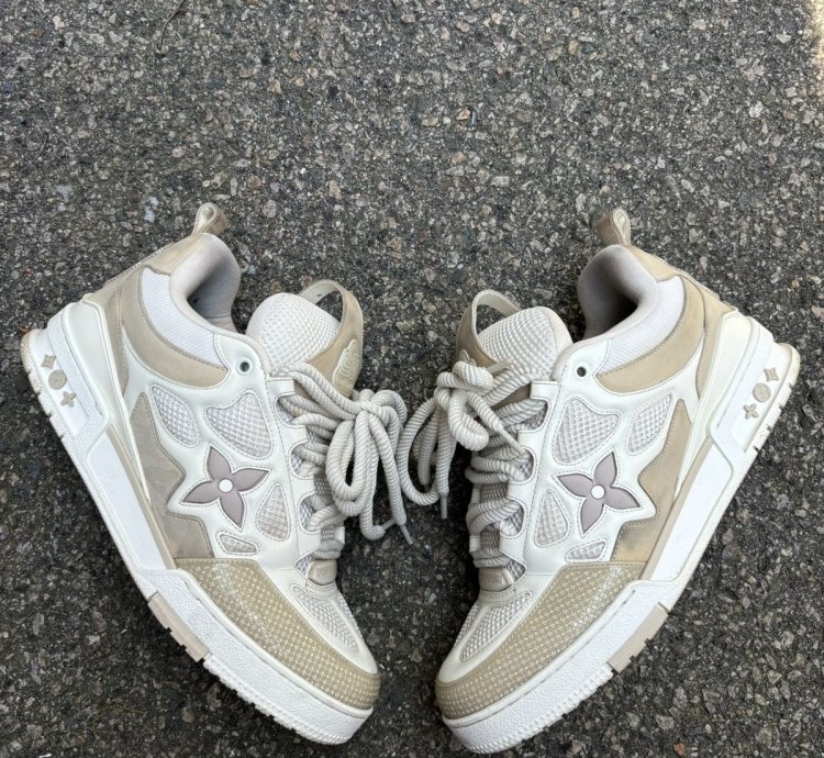 White And Beige Skate Sneakers