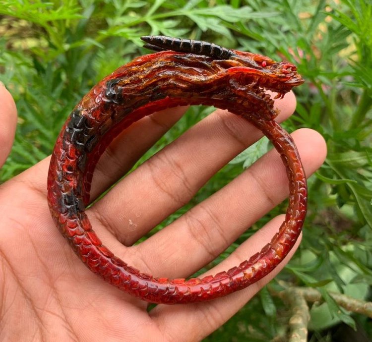 Super Translucent Dragon Carved Crystal Red Sea Root Bracelet