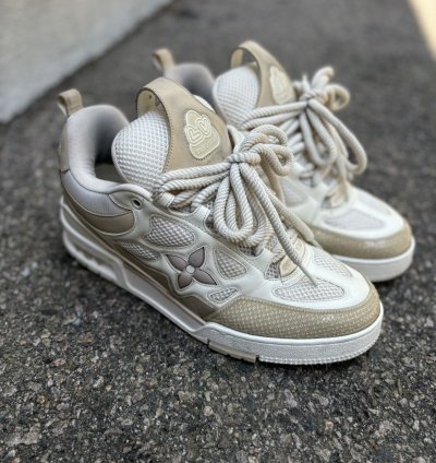 White And Beige Skate Sneakers