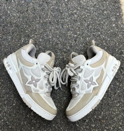 White And Beige Skate Sneakers