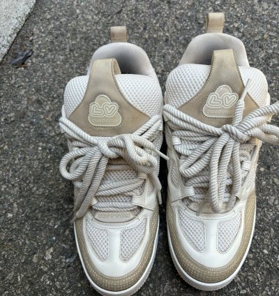 White And Beige Skate Sneakers