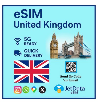 Esim United Kingdom - Esim Card Travel - 50gb 180days - Esim Card Data Only