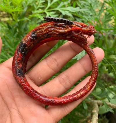 Super Translucent Dragon Carved Crystal Red Sea Root Bracelet