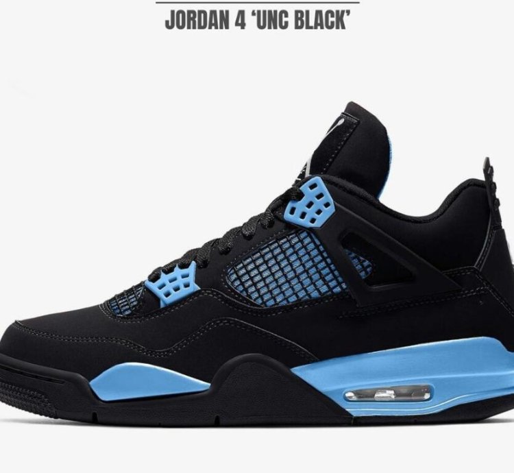 Air Jordan 4 Black Unc - University Blue Thunder
