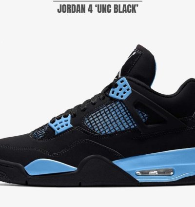 Air Jordan 4 Black Unc - University Blue Thunder