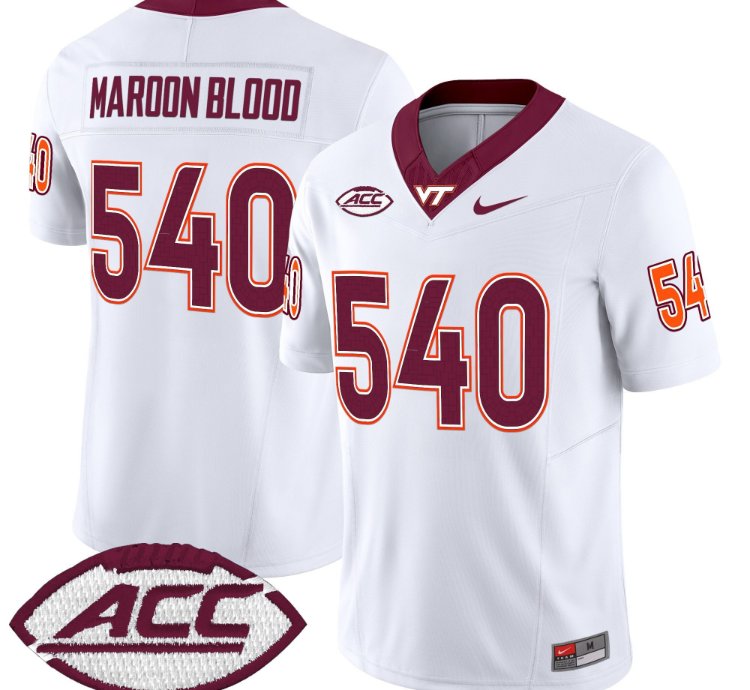 Maroon Blood Jersey 540 Virginia Tech Hokies 2025 Stitched White