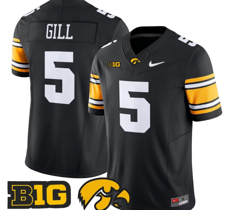 Jacob Gill Jersey 5 Iowa Hawkeyes 2025 Limited Stitched Black