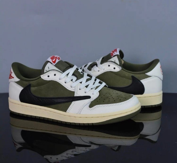 Travix Scott X Jordan Air Jordan 1 Low Og Medium Olive Mens Basketball Shoes