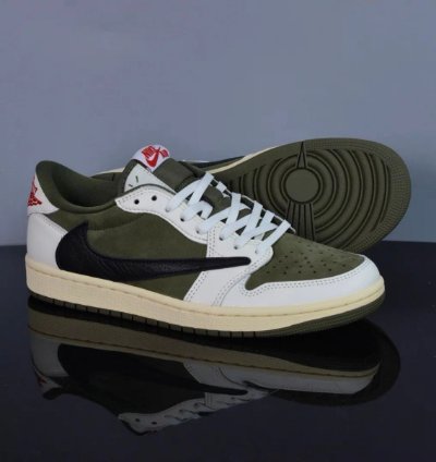 Travix Scott X Jordan Air Jordan 1 Low Og Medium Olive Mens Basketball Shoes