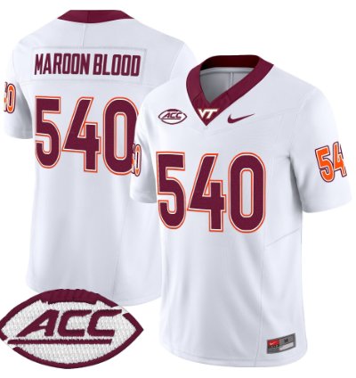 Maroon Blood Jersey 540 Virginia Tech Hokies 2025 Stitched White