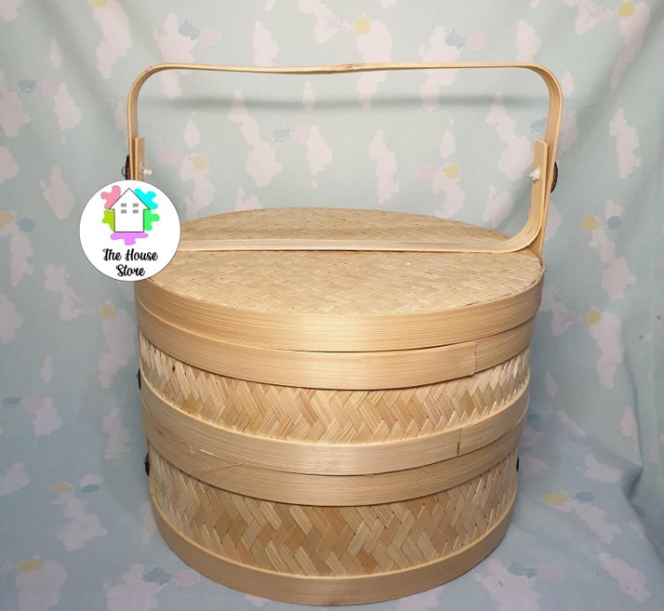 Large-sized Stacked Food Container Made From Woven Bamboo