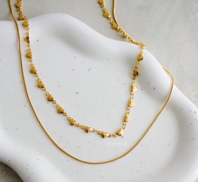 Minna Double Layer Heart Necklace - Gold Plated