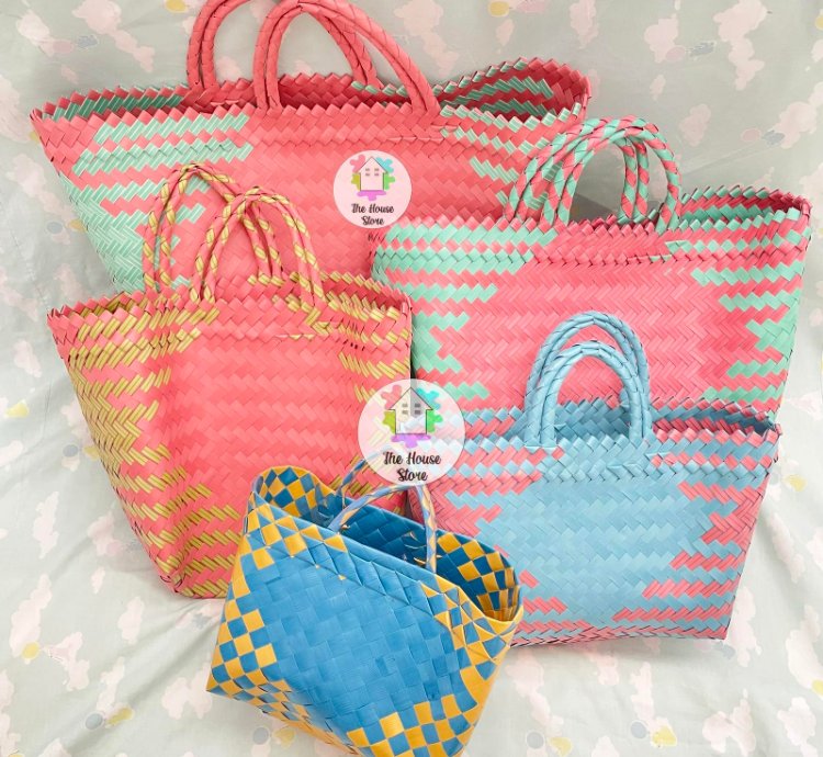 Woven Pattern Shopping Bag Basket