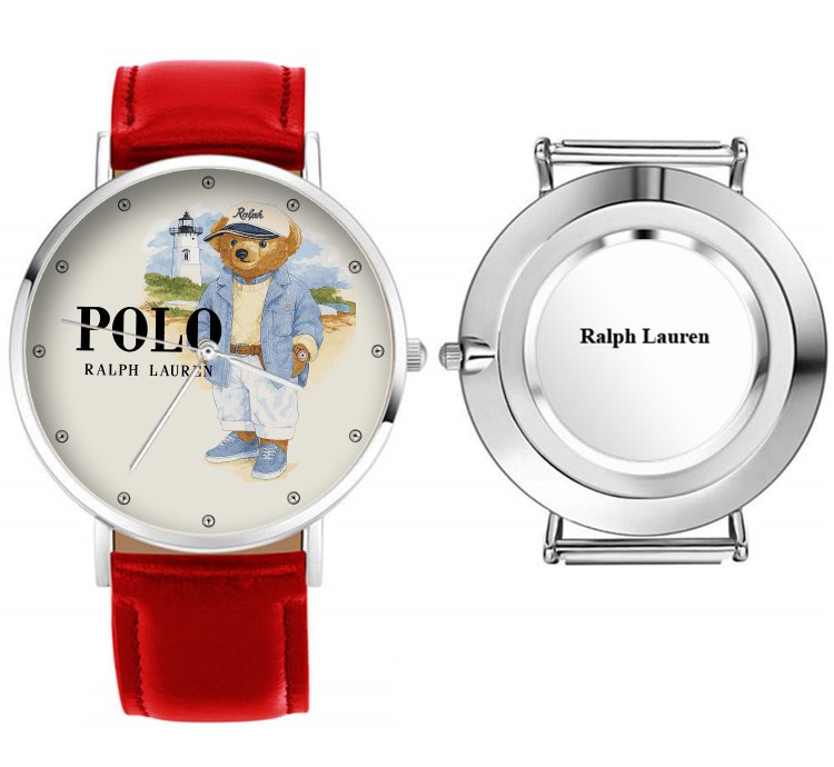 Ralph Lauren Classic Polo Bear Nautical Watch Fashion Mens Wristwatch With Red Leather Strap