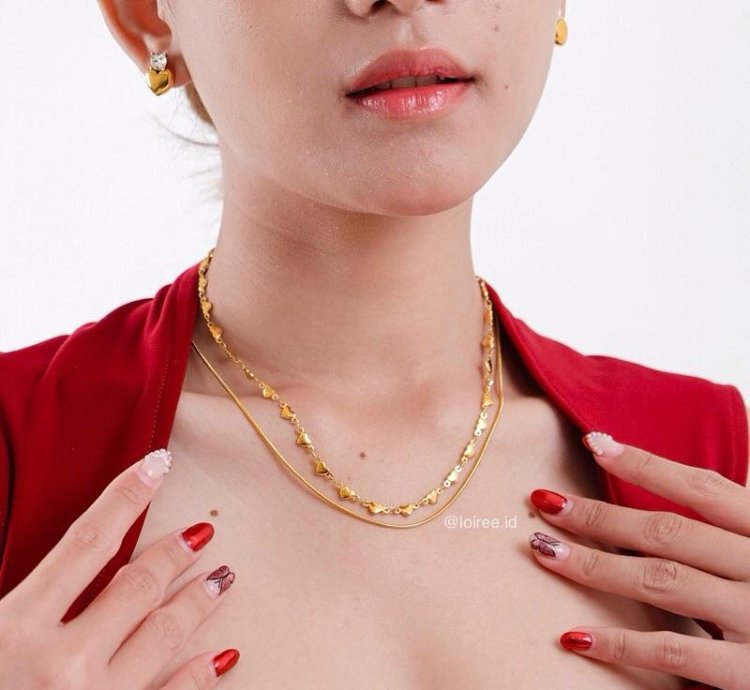 Minna Double Layer Heart Necklace - Gold Plated