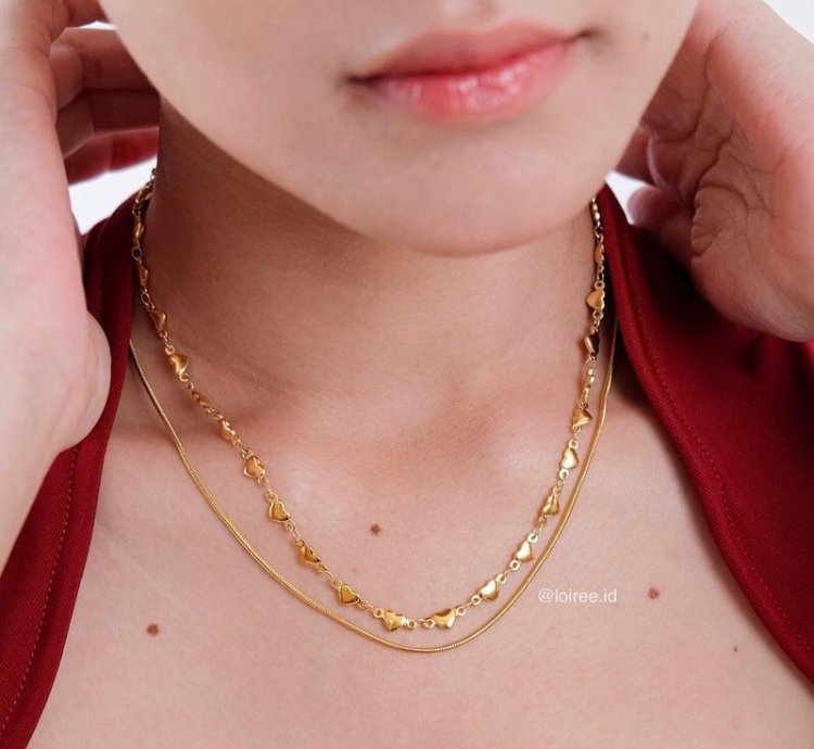 Minna Double Layer Heart Necklace - Gold Plated