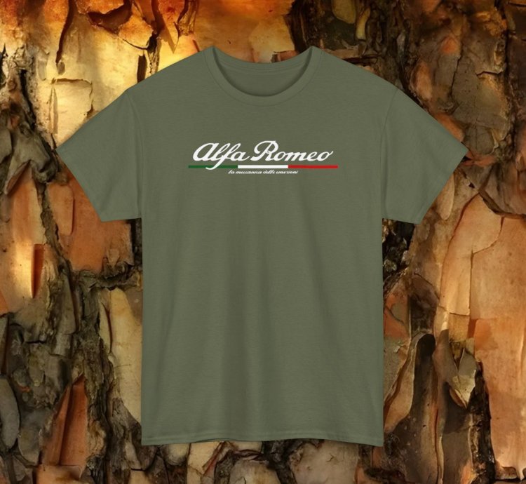 Alfa Romeo T-shirt - Classic Italian Sports Car Military Green Tee