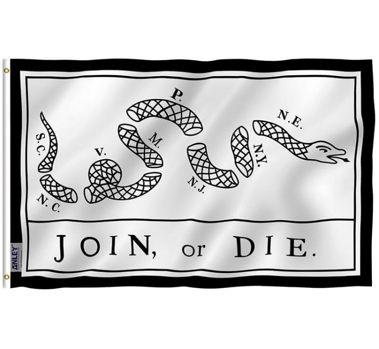 White Join Or Die Flag - Rattlesnake Flag With Brass Grommets 3x5ft Banner Usa