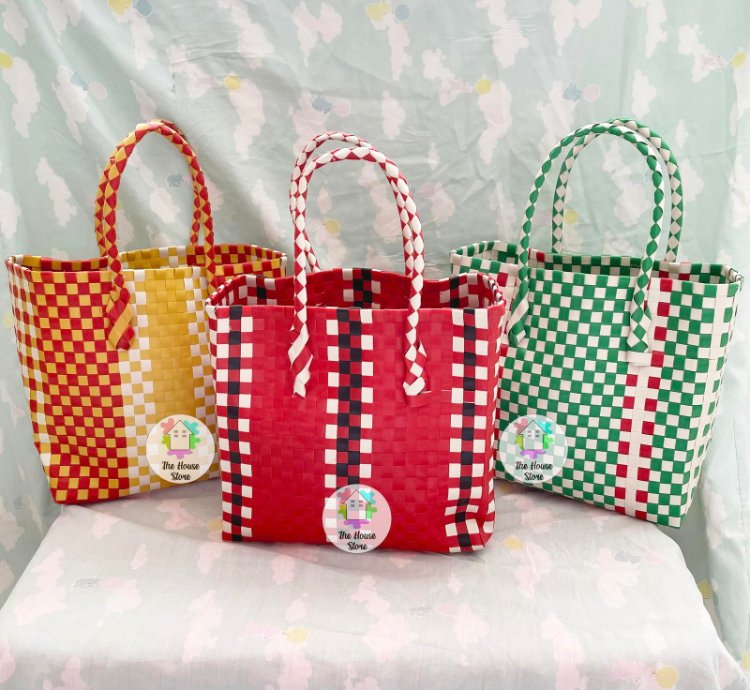Plastic Woven Market Shopping Bag Basket Small Size Color
