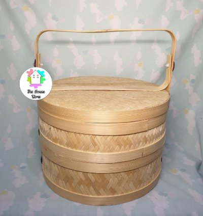 Large-sized Stacked Food Container Made From Woven Bamboo