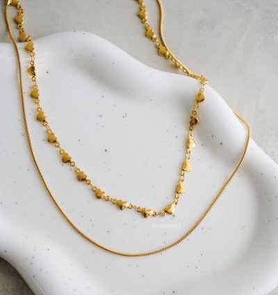 Minna Double Layer Heart Necklace - Gold Plated