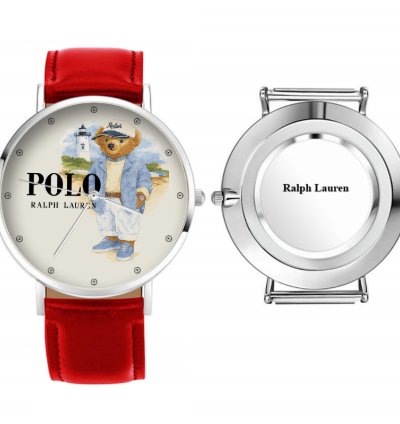 Ralph Lauren Classic Polo Bear Nautical Watch Fashion Mens Wristwatch With Red Leather Strap