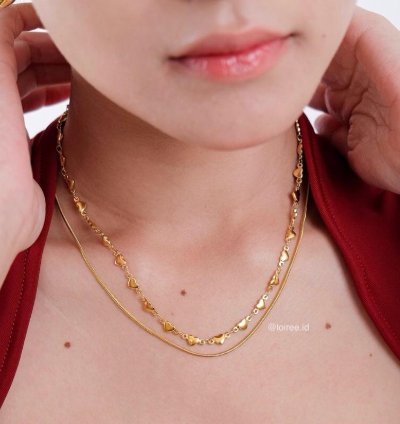Minna Double Layer Heart Necklace - Gold Plated