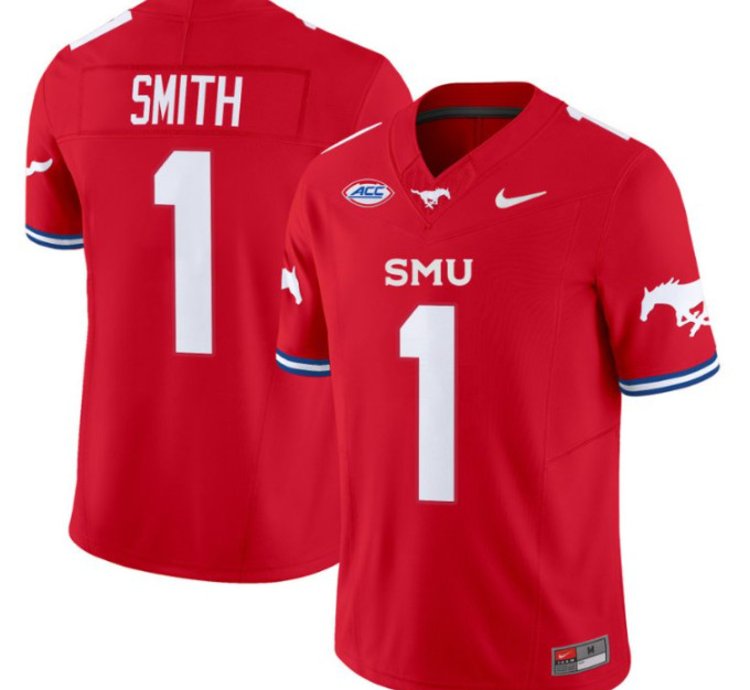Brashard Smith 1 Smu Mustangs Football Jersey Icy Whites Vapor Patch Limited All Stitched