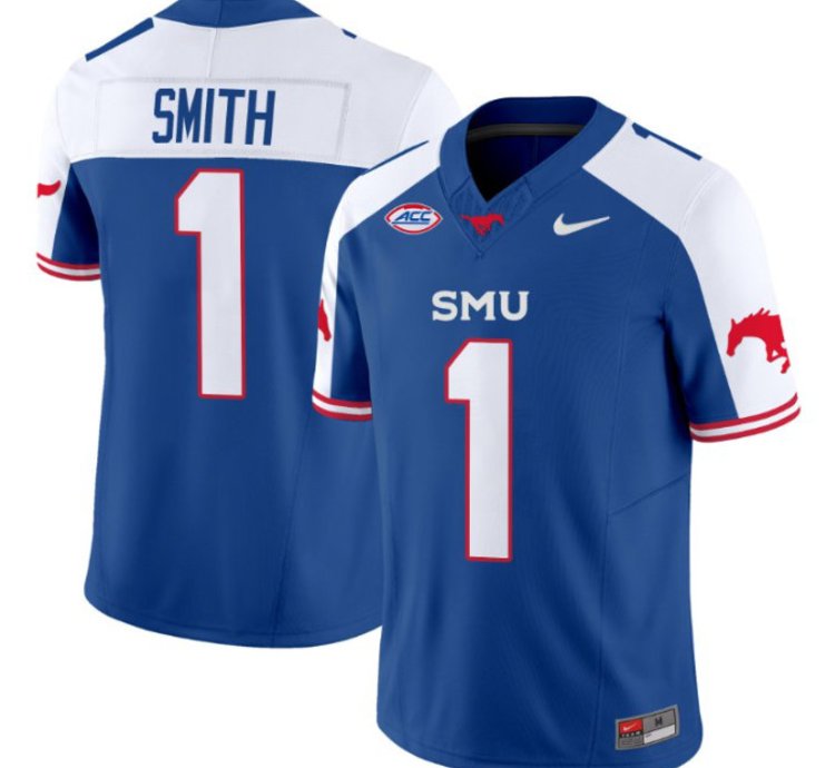 Brashard Smith 1 Smu Mustangs Football Jersey Icy Whites Vapor Patch Limited All Stitched
