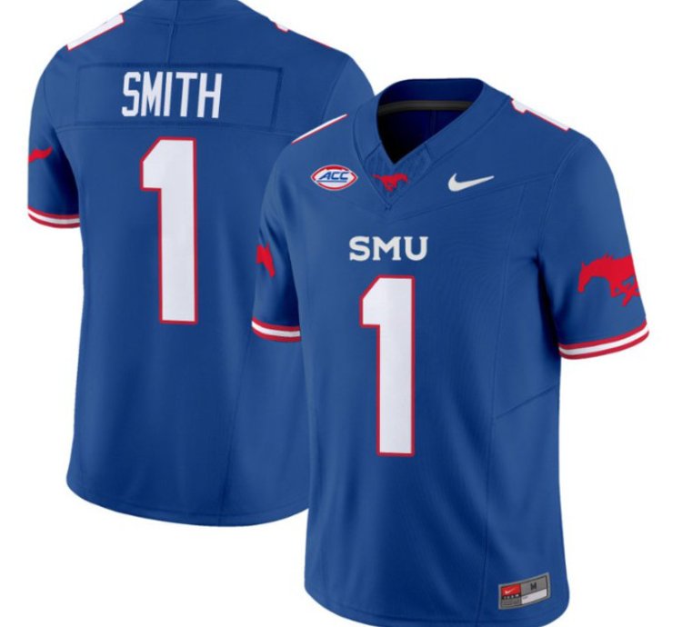 Brashard Smith 1 Smu Mustangs Football Jersey Icy Whites Vapor Patch Limited All Stitched
