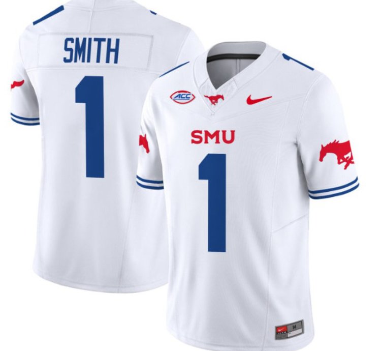 Brashard Smith 1 Smu Mustangs Football Jersey Icy Whites Vapor Patch Limited All Stitched