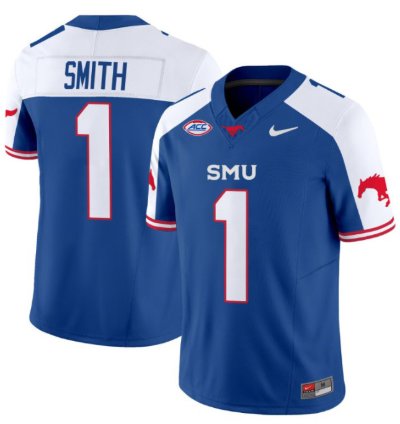Brashard Smith 1 Smu Mustangs Football Jersey Icy Whites Vapor Patch Limited All Stitched