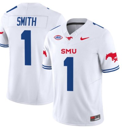 Brashard Smith 1 Smu Mustangs Football Jersey Icy Whites Vapor Patch Limited All Stitched