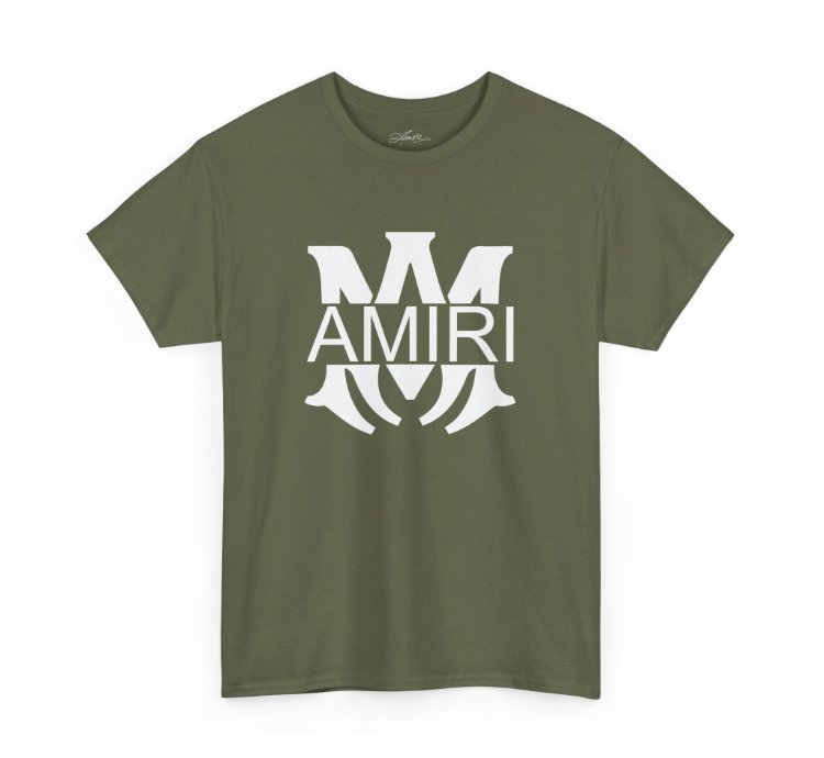 Am Amiri Logo Military Green T-shirt - Size Usa 12