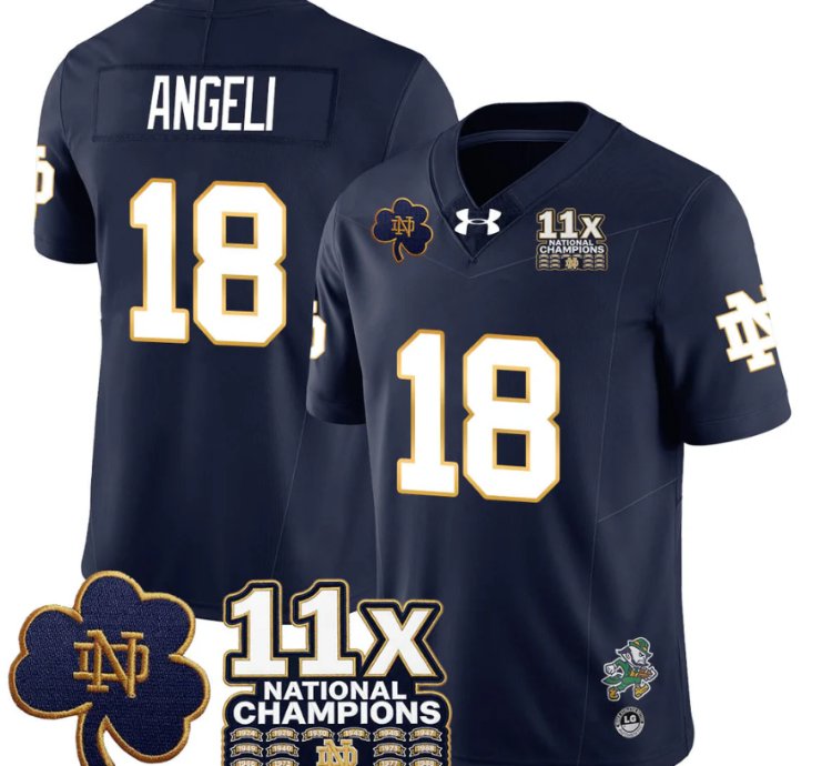 Steve Angeli Jersey 18 Notre Dame 11x-time National Champions Stitched Navy