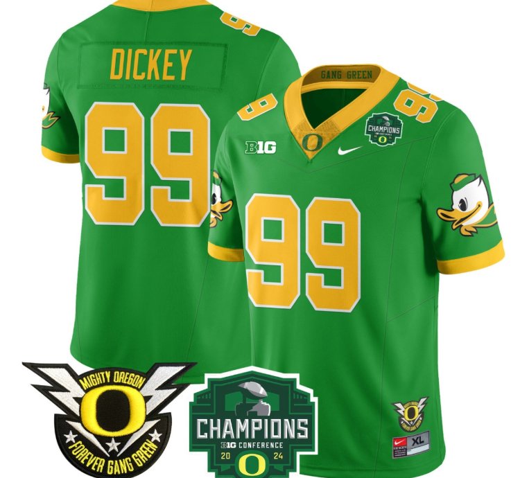 Jurrion Dickey Jersey 99 Oregon Ducks 2024 Big Ten Champions Football Green