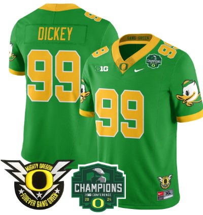 Jurrion Dickey Jersey 99 Oregon Ducks 2024 Big Ten Champions Football Green