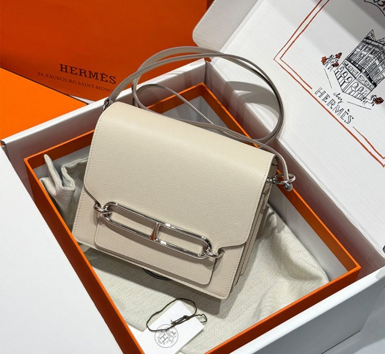 Hermes Roulis Mini Bag Palladium Hardware Cream